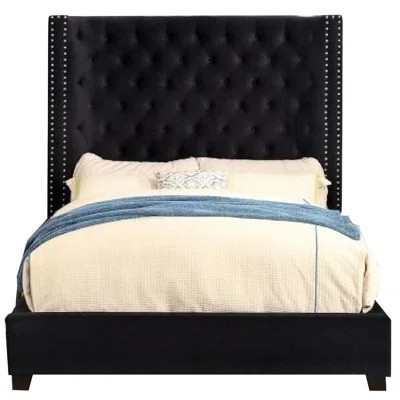 Rozy King Bed, Wingback Tall Headboard, Nailhead Trim, Ivory Upholstery | Wayfair North America