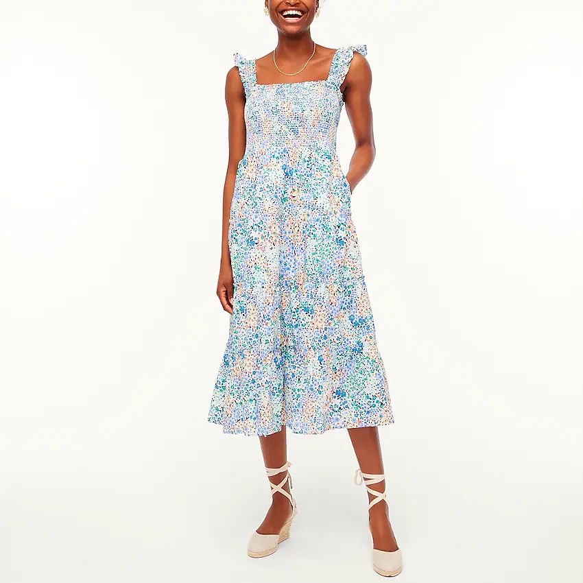 Factory: Floral Smocked Tiered Midi Dress For Women | J.Crew Factory