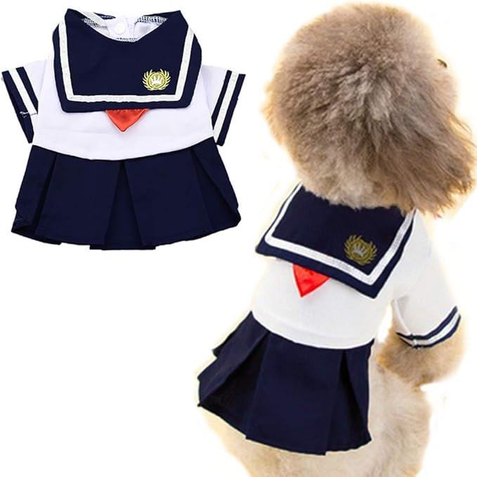 ANIAC Pet Navy Captain Suit Sailor Costume Student Uniform with Red Bow-Knot Cute Skirt Warm Clot... | Amazon (US)