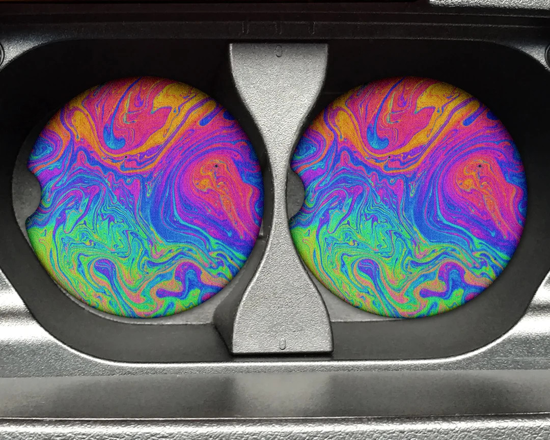 Rainbow Color Paint Pour - 2.75in Rubber Neoprene Car Coaster (set of 2) for Cup Holder - Car Acc... | Etsy (US)