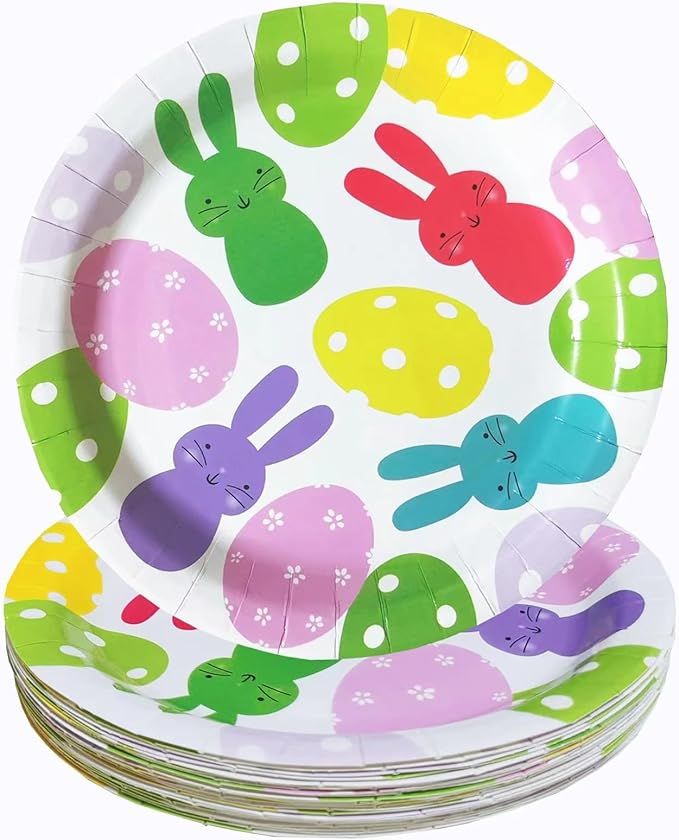 9 inch Easter Party Supplies Bunny Paper Plates-24 Pcs Easter Disposable Plates tableware for Eas... | Amazon (US)