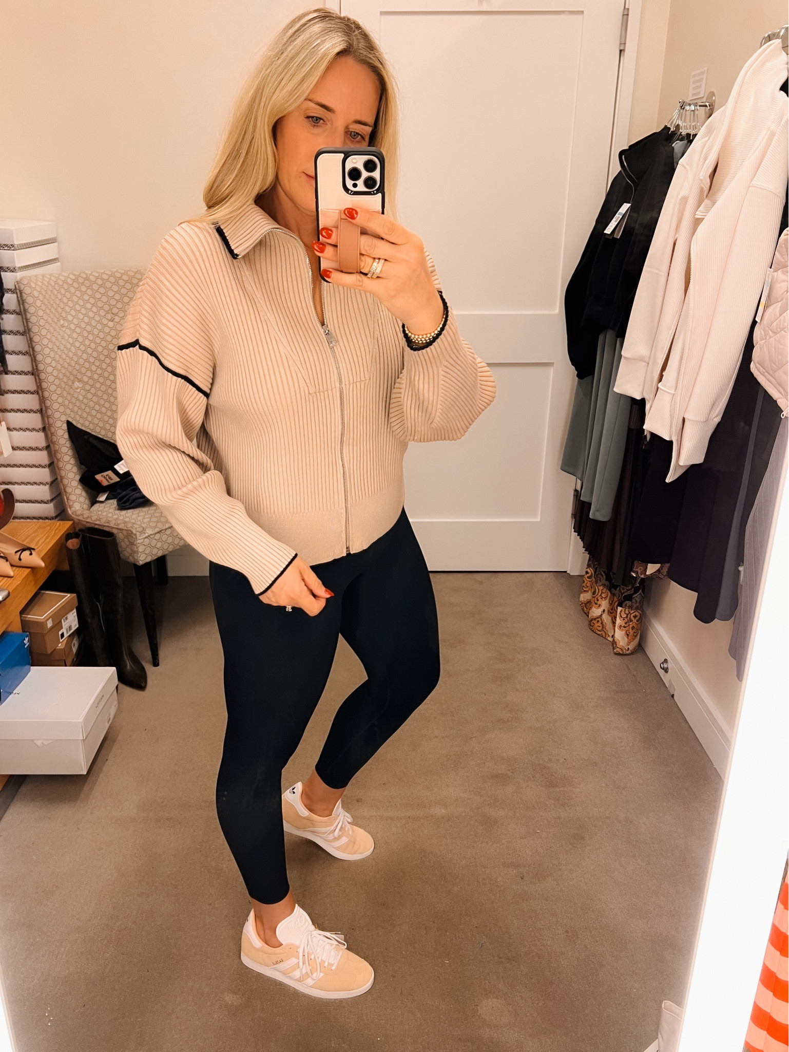 Varley sweater on Nordstrom Anniversary sale. Wearing true size medium. Very soft! 

Nike leggings on Nordstrom Sale - looooove the feel and fit of these! Wearing true size medium

Adidas Gazelle sneakers on Nordstrom Sale



#LTKxNSale #LTKStyleTip #LTKTravel