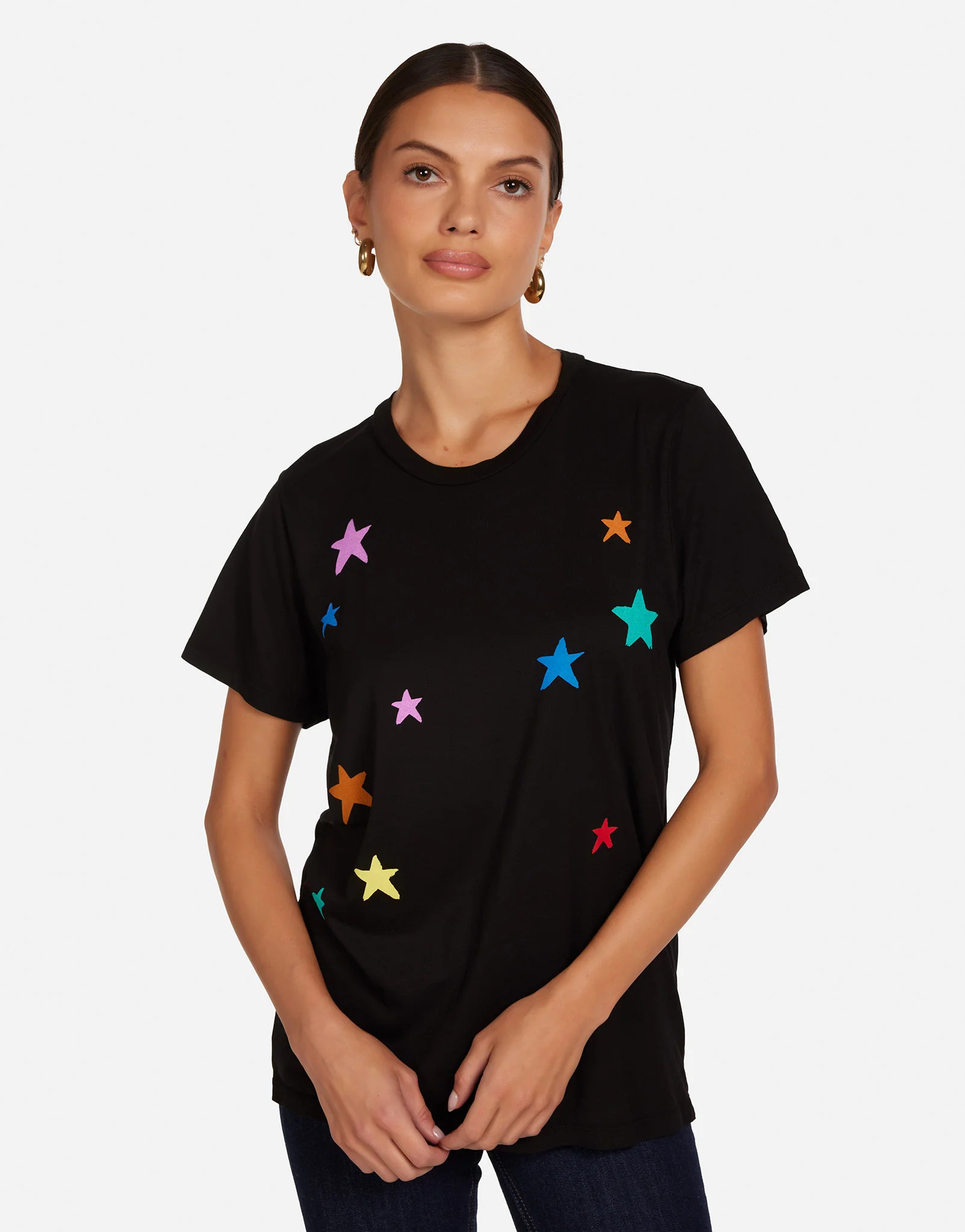 Brushed Stars Boyfriend Tee in Black | Wolf by Lauren Moshi | Lauren Moshi