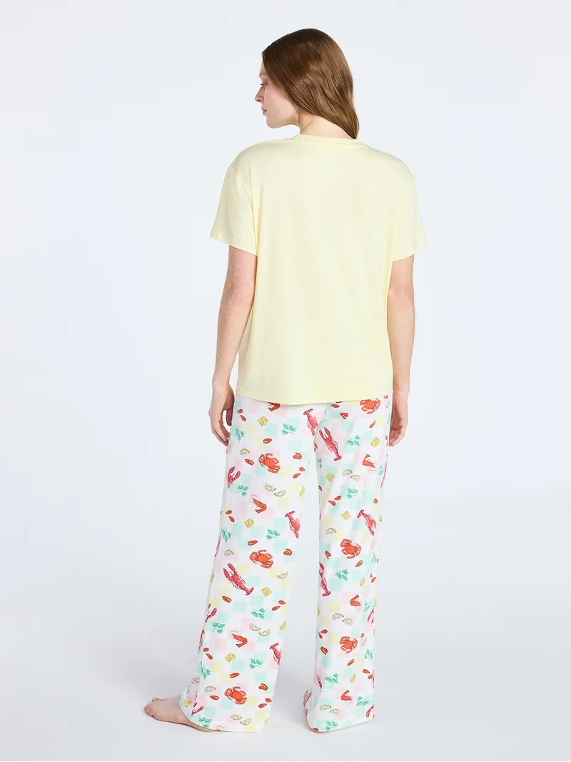 Joyspun Women's Dreamy Soft Collection Short Sleeve Sleep Top and Open Leg Pants Pajama Set, 2-Pi... | Walmart (US)