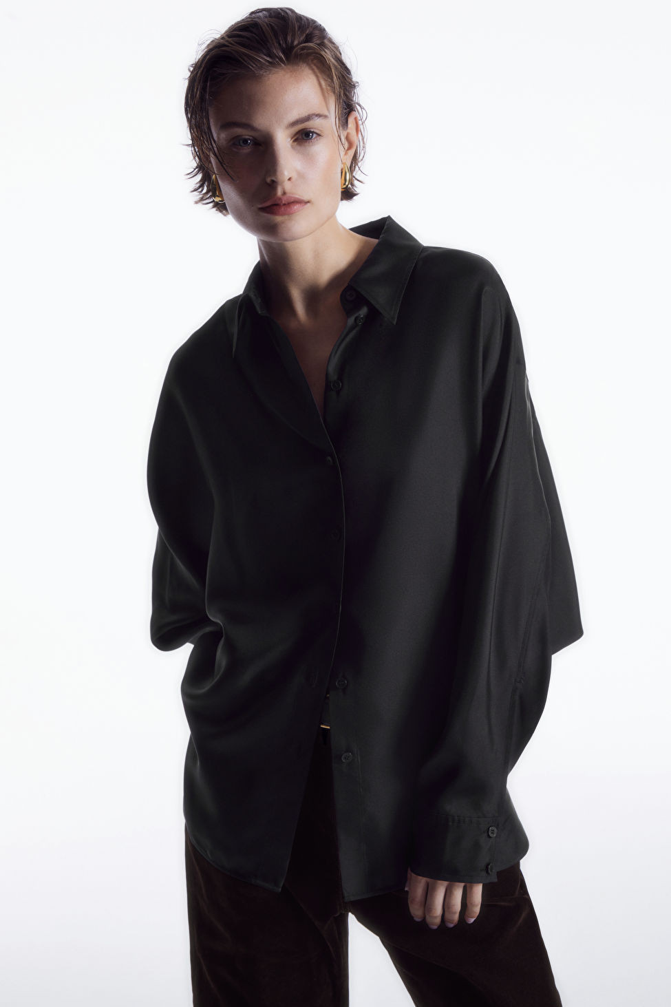 OVERSIZED BATWING-SLEEVE SILK SHIRT - BLACK - COS | COS (EU)