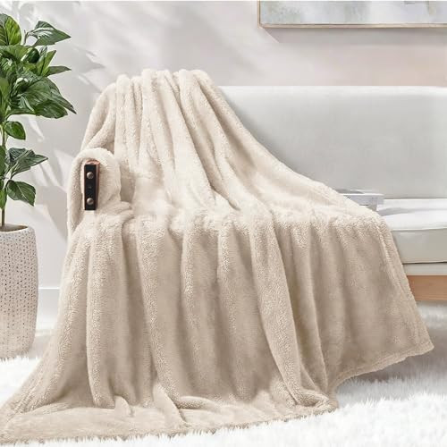 Exclusivo Mezcla Plush Fuzzy Fleece Throw Blanket Extra Large, Super Soft, Fluffy and Warm Blankets for Couch, Bed, Suitable for All Seasons (50x70 Inches, Beige) | Amazon (US)