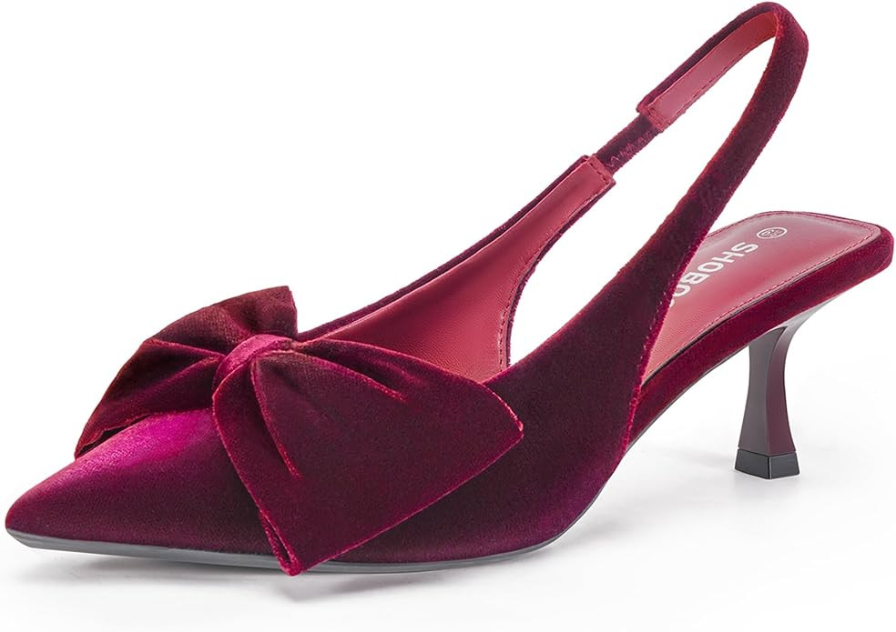 Women's Bow Slingback Heels Pointed Toe Kitten Pumps Dress Shoes with Elastic Strap - 2.4'' Inche... | Amazon (US)