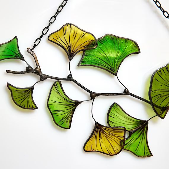 Ginkgo Leaf Stained Glass Sun Catcher Window Hanging Ginko | Etsy | Etsy (US)