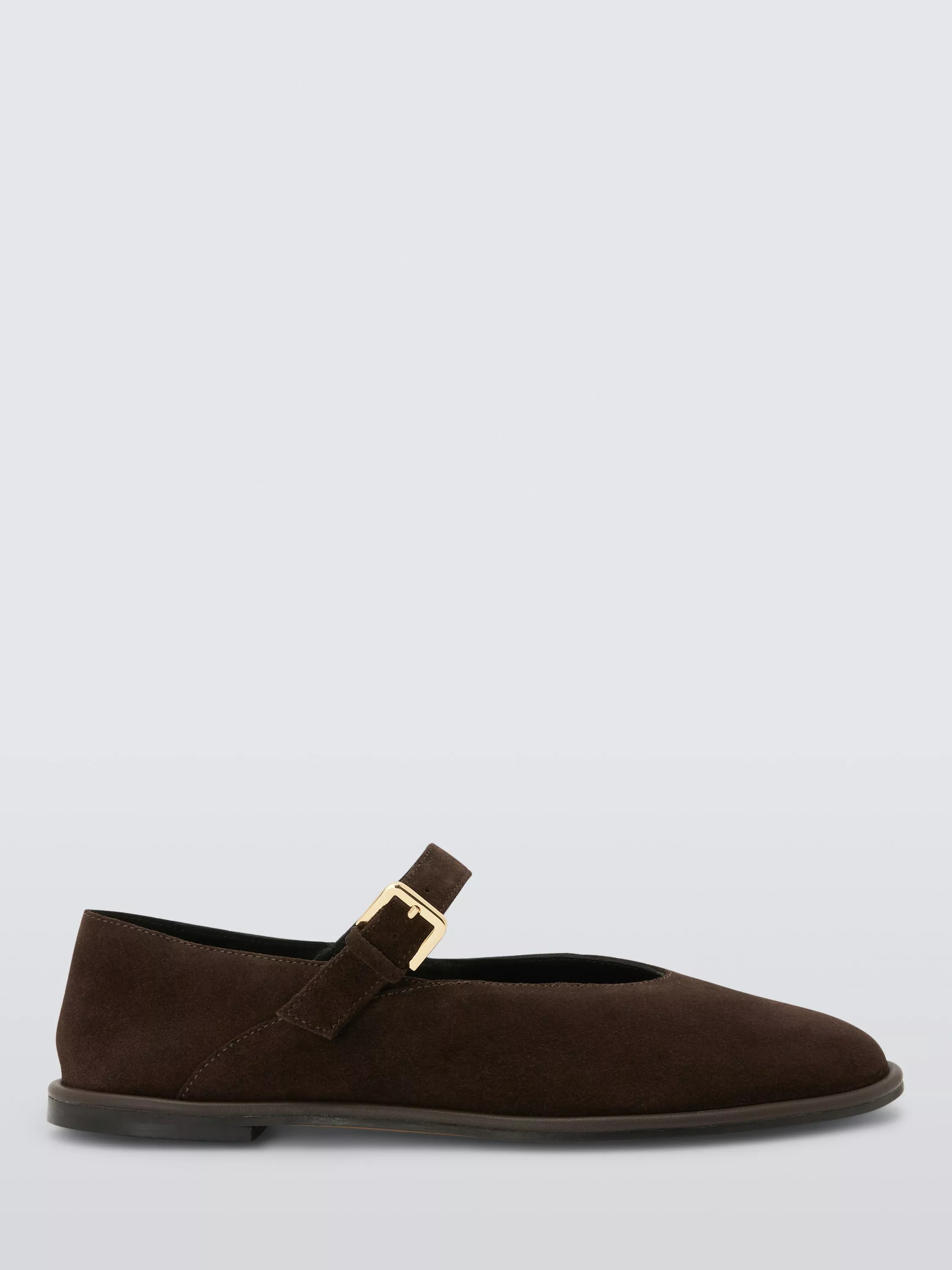 John Lewis Hettie Suede Round Toe High Cut Mary Jane Ballerina Pumps, Chocolate | John Lewis (UK)