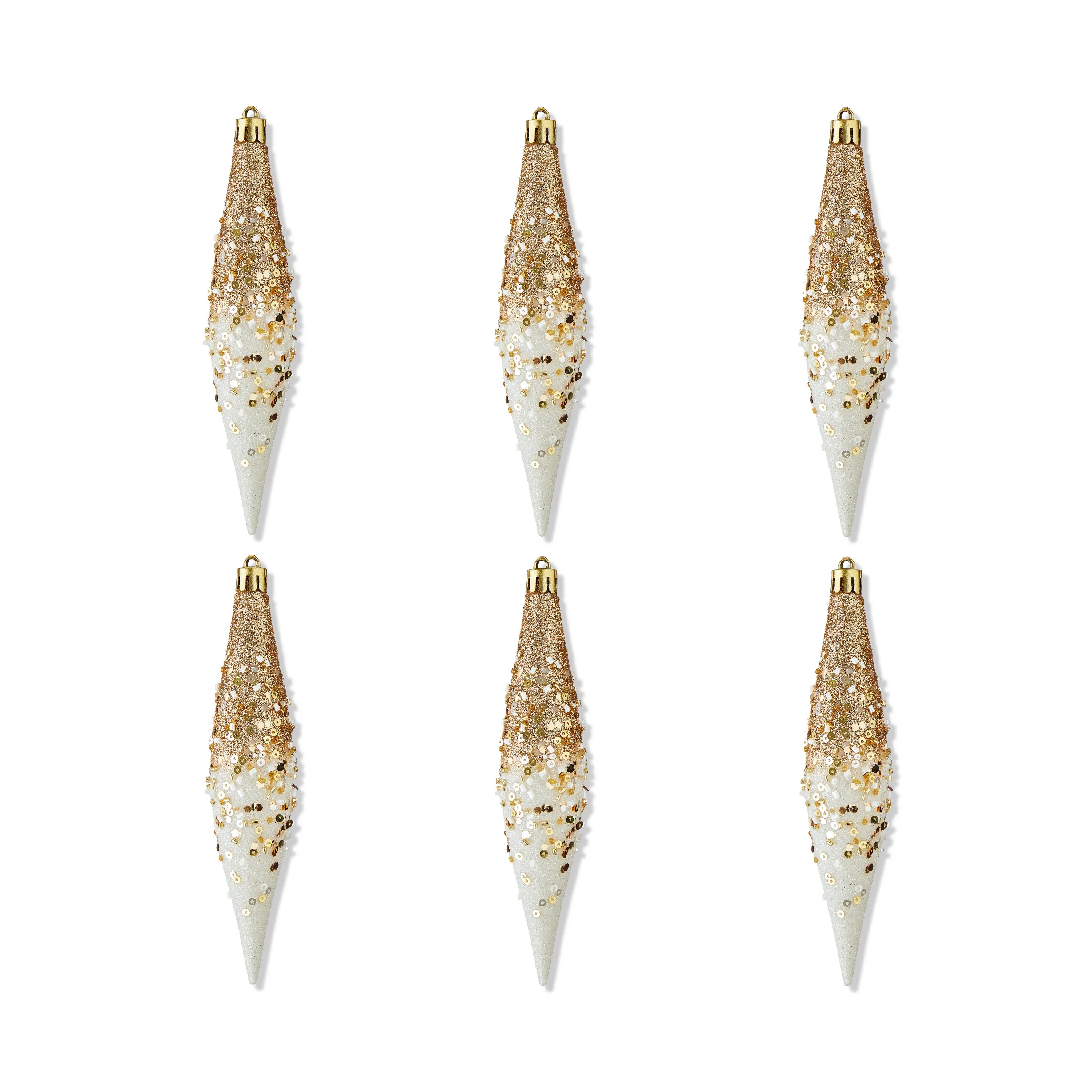 Gold Glitter Finial Christmas Ornaments, 6 Count, by Holiday Time | Walmart (US)