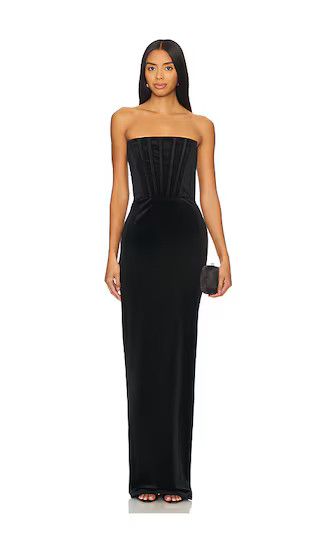 Florentina Strapless Velvet Gown in Black | Revolve Clothing (Global)