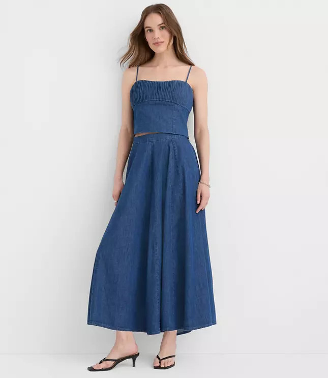 Chambray Godet Midi Skirt | LOFT