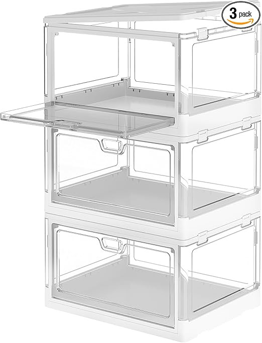 Clear Storage Bin with Lid 3 Pack 【Stackable & Sturdy】Plastic Bins for Storage, Multifunction... | Amazon (US)