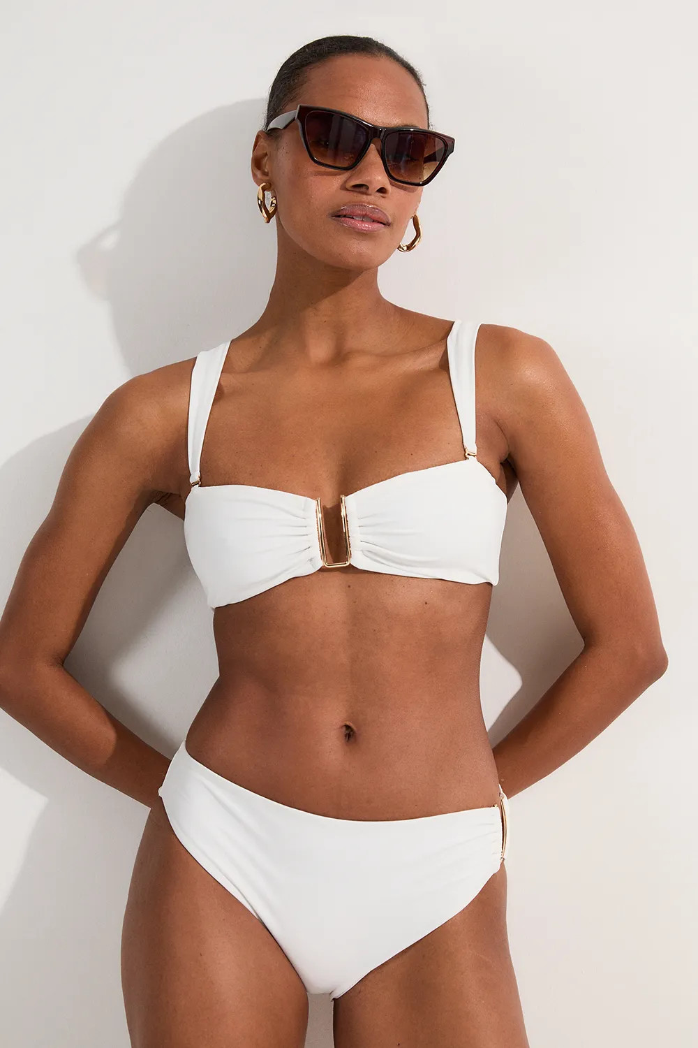 White Bikini Bottoms With Gold Trim | Karen Millen | Karen Millen UK + IE + DE + NL
