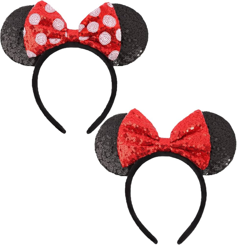 Mouse Ears Bow Headbands, 2 PCS Shiny Sequin Bow Headbands Classic Mouse Ears Headbands for Adult... | Amazon (US)