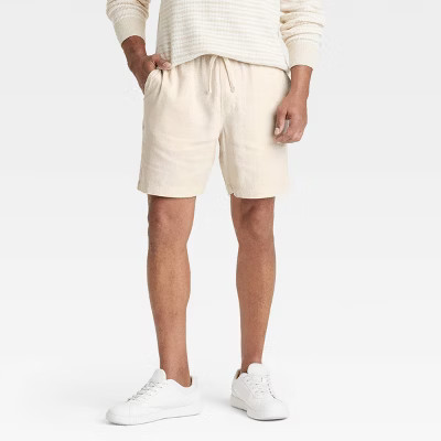 Men's 7" Elevated Linen Blend Pull-On Shorts - Goodfellow & Co™ Best Beige M: Midweight, Side & Hidden Pockets, 4-Way Stretch | Target