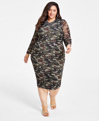 Nina Parker Trendy Plus Size Scoop-Neck Long-Sleeve Mesh Dress - Macy's | Macy's