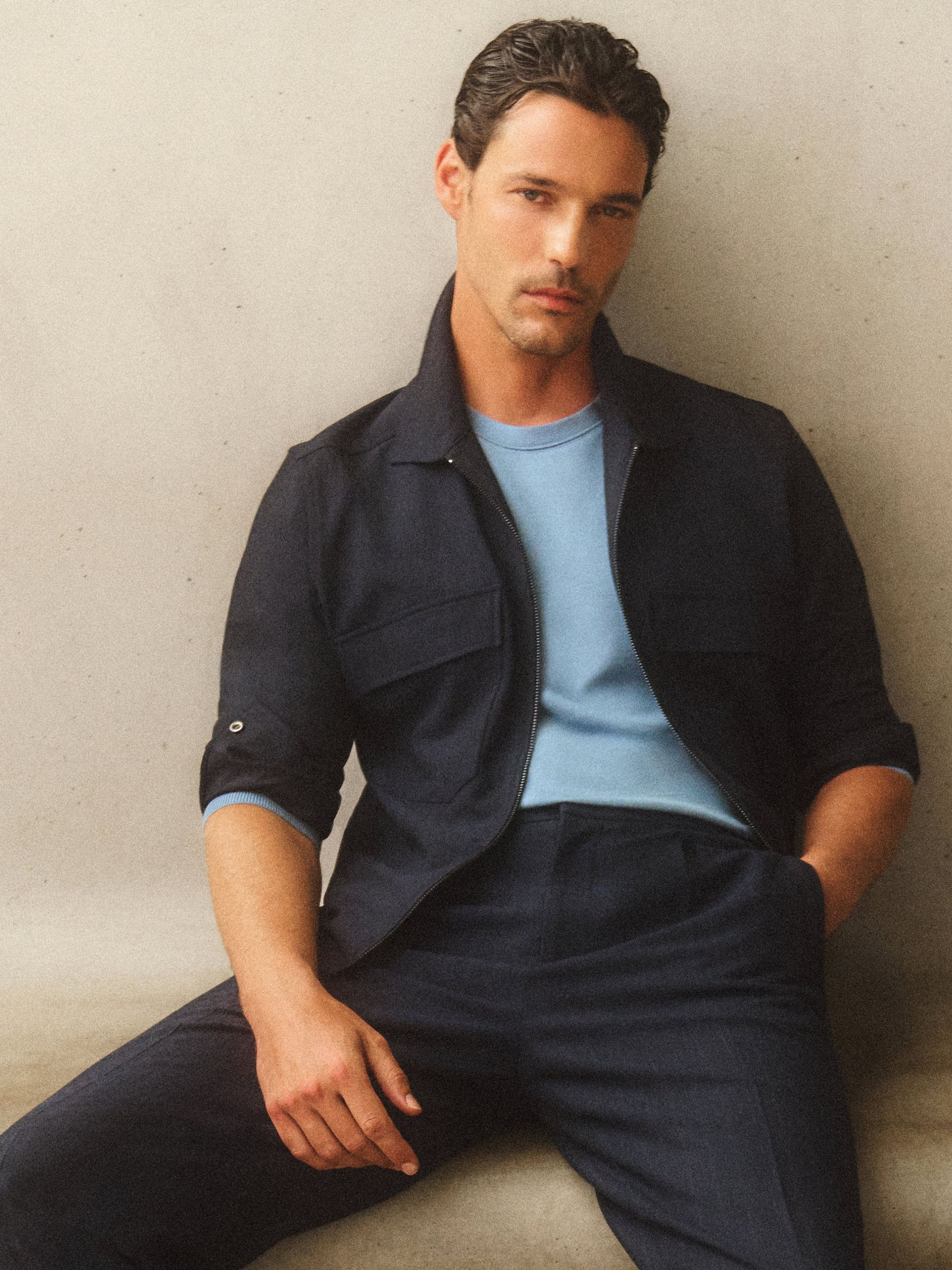 Reiss Stripe Zip-Through Overshirt in Navy | REISS | Reiss DE