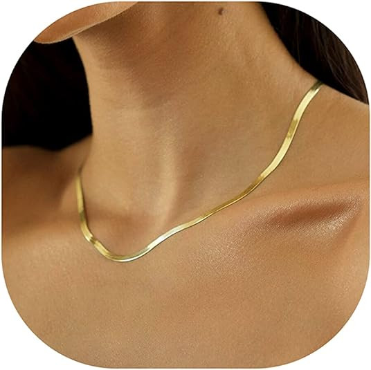 DEARMAY 14K Gold Necklaces for Women, Dainty Gold Herringbone Choker Necklace for Women Thin Laye... | Amazon (US)