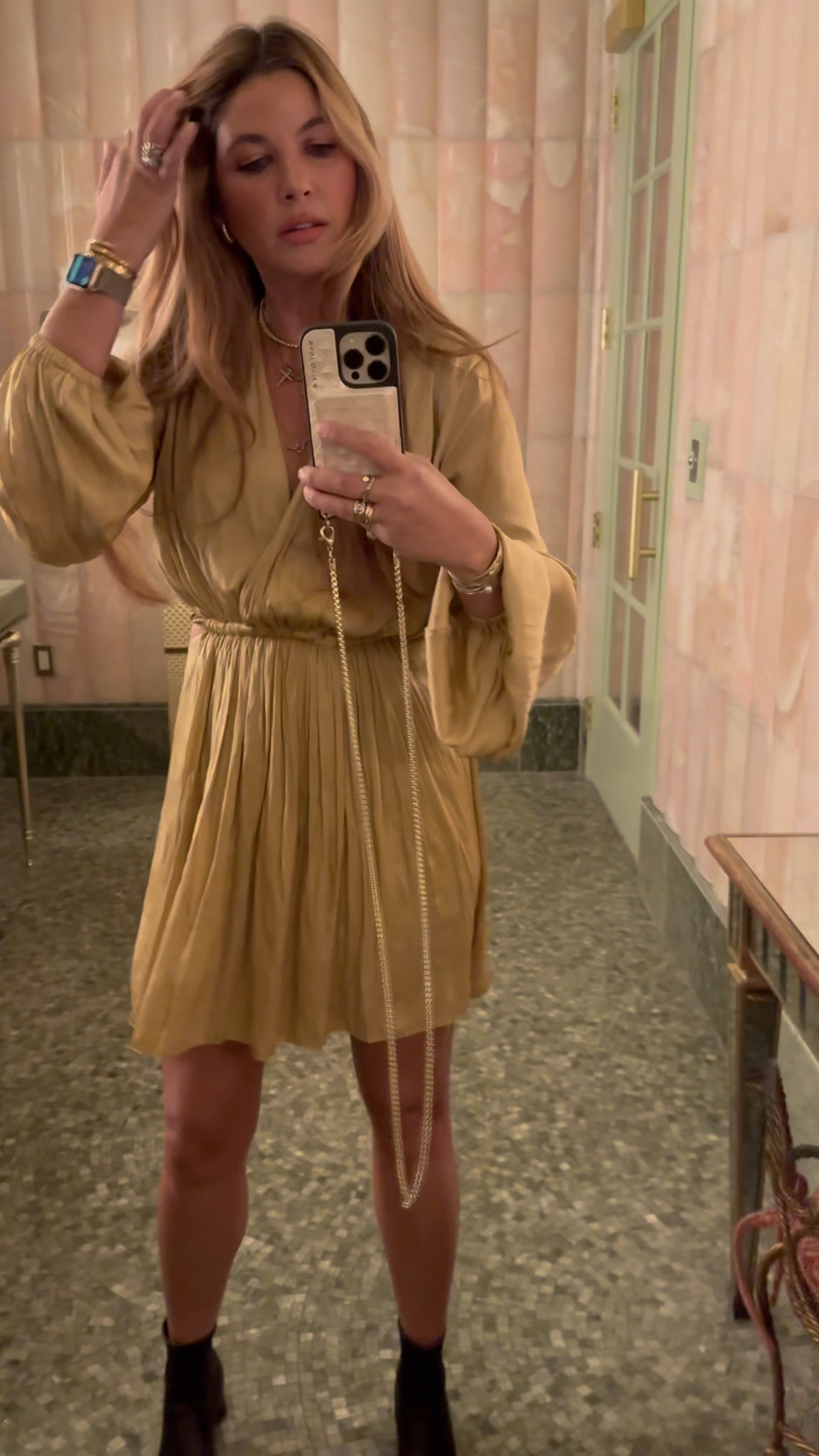 Evening wear, champagne dress, silk dress, mini dress, dress with cutouts, sock booties, 

This dress is sophisticated yet playful with some surprise cutouts on the sides (and also on sale…wearing a size 4). I paired it with sock booties (mine are old Isabel Marant but I linked to some similar options) and a leather jacket for a cool evening on the town. ⚡️✨

#LTKsalealert #LTKHoliday #LTKSeasonal