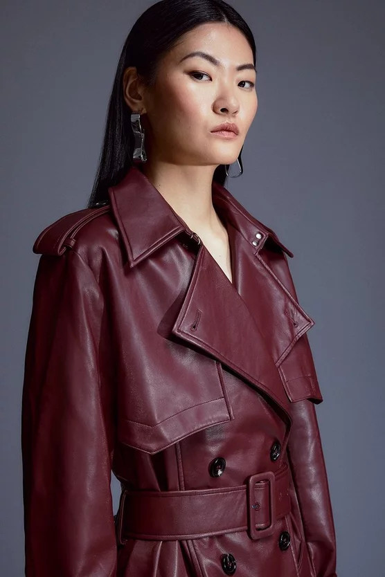 Tailored Faux Leather Belted Trench Coat | Karen Millen | Karen Millen UK + IE + DE + NL