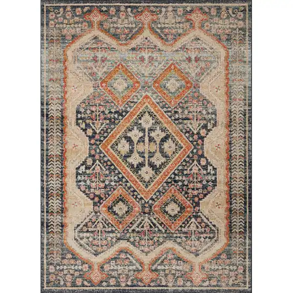 Alexander Home Luxe Ornate Antiqued Distressed Area Rug - 6'7" x 9'7" - Navy/Multi | Bed Bath & Beyond