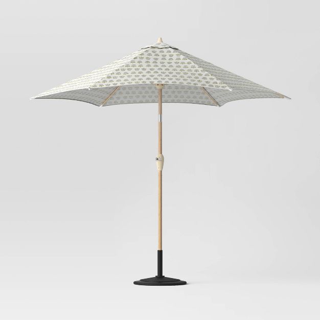 9' DuraSeason Fabric™ Patio Market Umbrella Woodblock Daisy - Black Pole - Threshold™ | Target