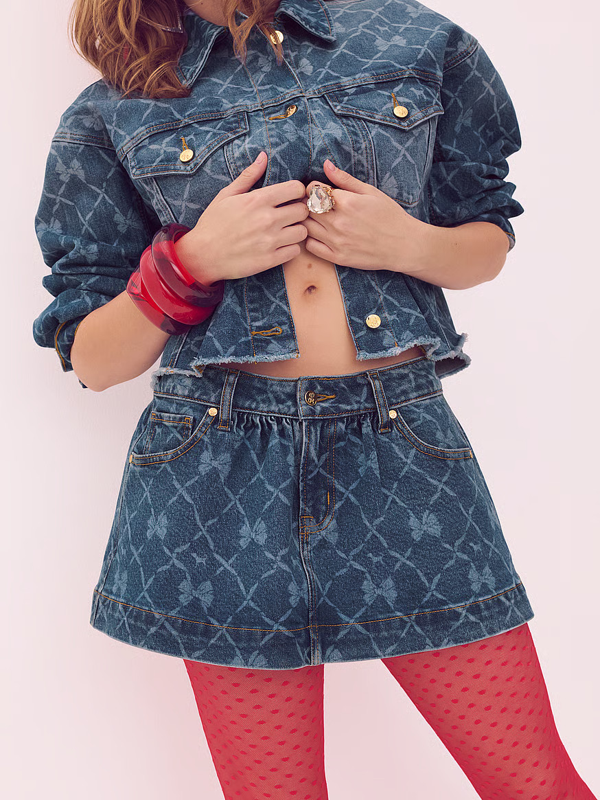 Buy PINK x LoveShackFancy Flirty Denim Skirt, Bright Medium Wash - Order Bottoms online - PINK US | Victoria's Secret (US / CA )