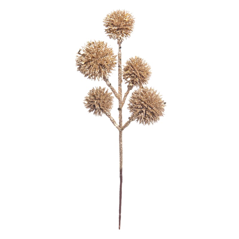 Metallic Gold Glittered Thistle Pick, 9" | At Home