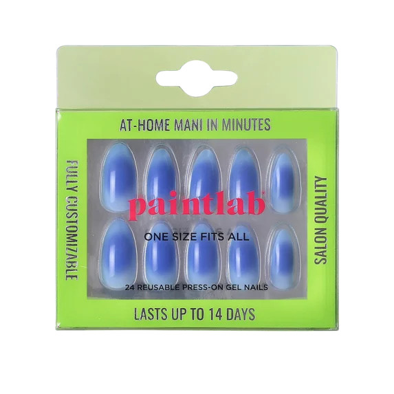 PaintLab Medium Almond Press On False Nails, Aura 888 Blue, 30 Count | Walmart (US)