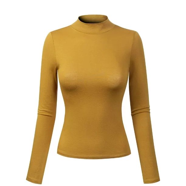 Made by Olivia Women's Solid Tight Fit Lightweight Long Sleeves Mock Neck Top | Walmart (US)