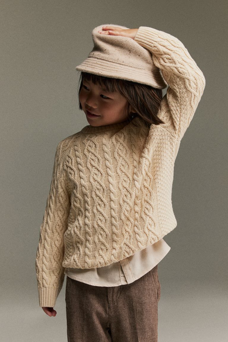 Cable-knit Cotton Sweater - Light beige - Kids | H&M US | H&M (US + CA)