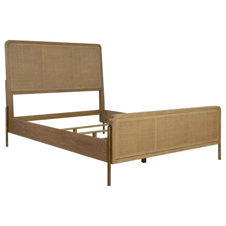 Arini Upholstered Queen Panel Bed Sand Wash and Natural Cane - Walmart.com | Walmart (US)