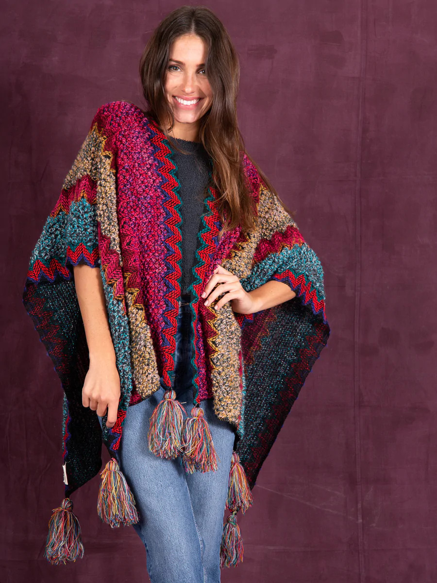 Chevron Knit Poncho Magenta | Natural Life