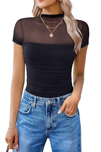 Avidlove Women's Short Sleeve Bodysuit Turtle Neck Body Suits Mesh One Piece Leotard Going Out To... | Amazon (US)