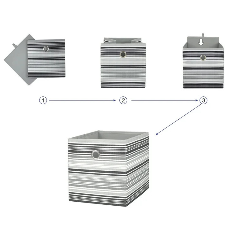 Mainstays Collapsible Fabric Cube Storage Bin (10.5" x 10.5"), Black Striped | Walmart (US)
