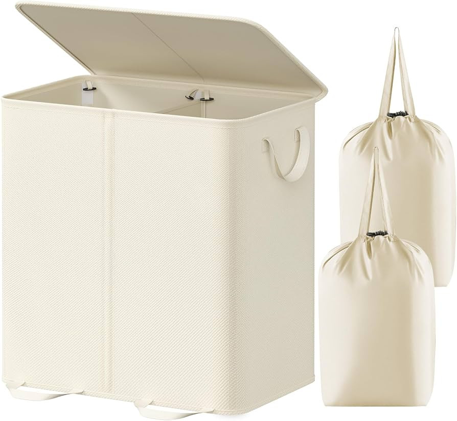 Lifewit Double Laundry Hamper with Lid and Removable Laundry Bags, Large Collapsible 2 Dividers D... | Amazon (US)