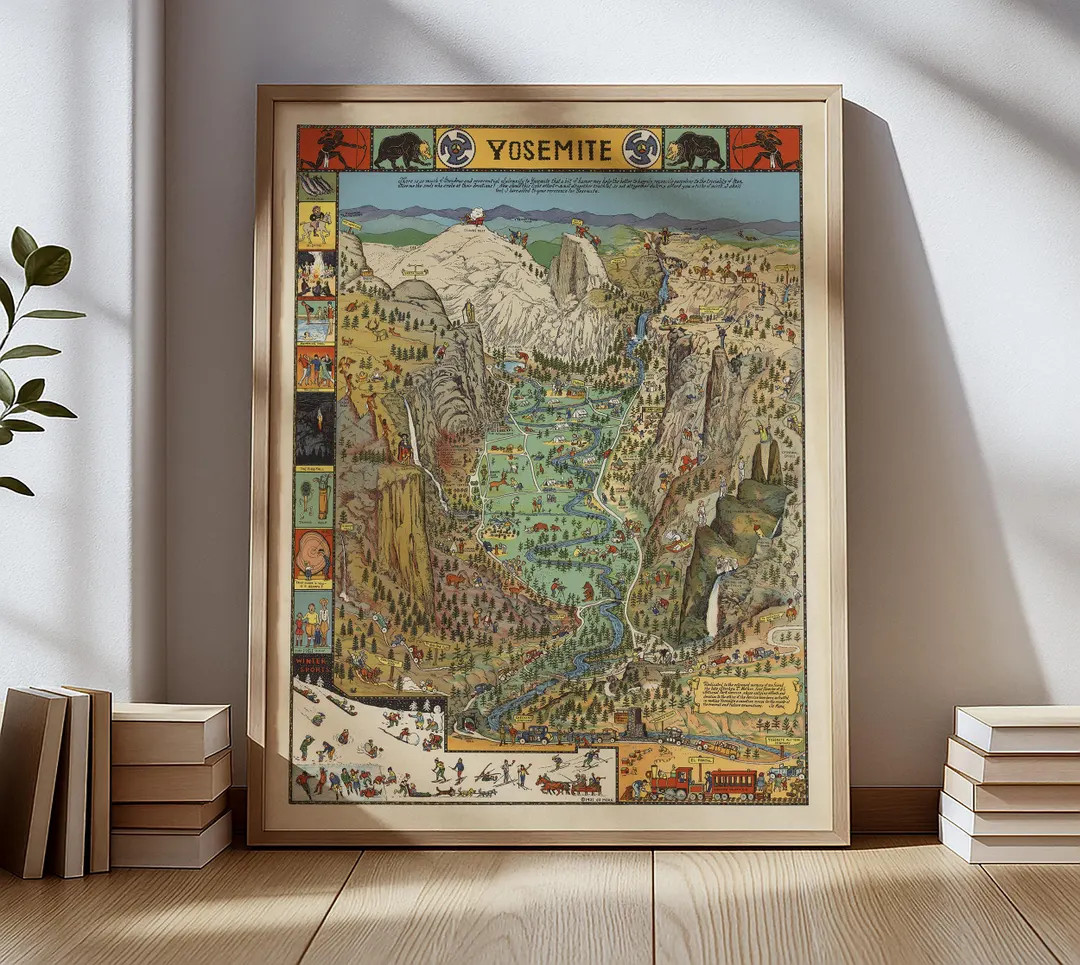 Yosemite-karta Jo Mora-affisch – Vintage illustrerad Yosemite nationalpark-affisch – Historis... | Etsy (US)