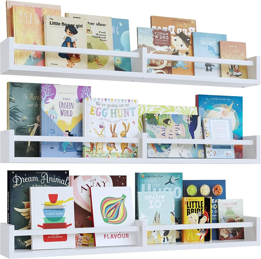 White Nursery Bookshelves,32Inch, Floating Nursery Shelves - Set of 3 - Book Shelf Organizer for ... | Amazon (US)
