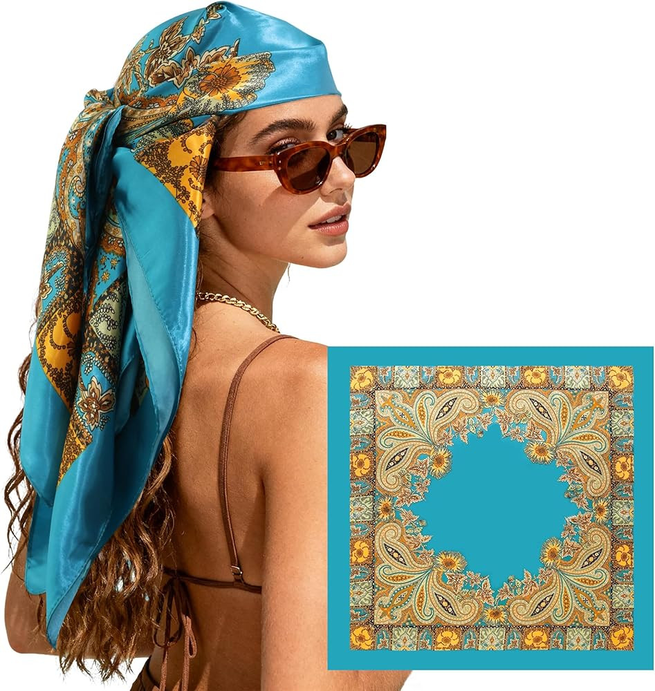 Large Square Head Scarf Bandana - 35" Satin Hair Scarf for Women Like Silk Scarf Fashion Hair Wra... | Amazon (US)