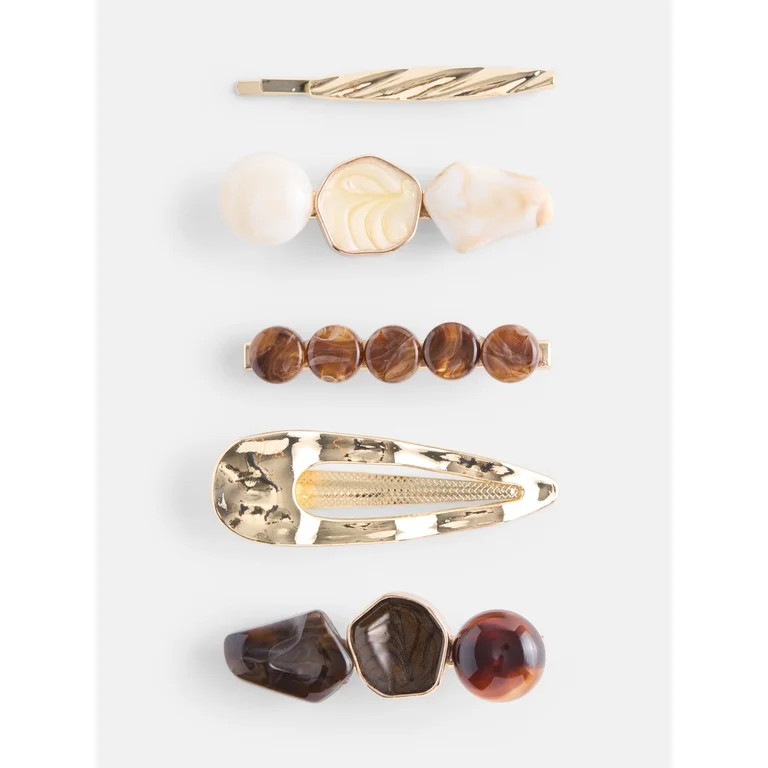 Scenario Women's Marbled Stone Hair Clips, 5-Pack, Brown | Walmart (US)
