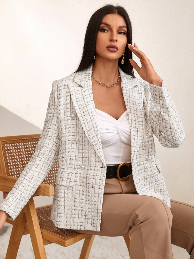 Plaid Print Double Breasted Blazer | SHEIN
