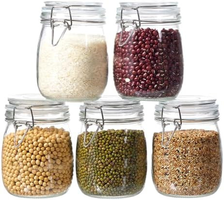 5 Pack 25oz Food Storage Jars with Airtight Lids, Preserving Seal Wire Clip Fastening Glass Conta... | Amazon (US)