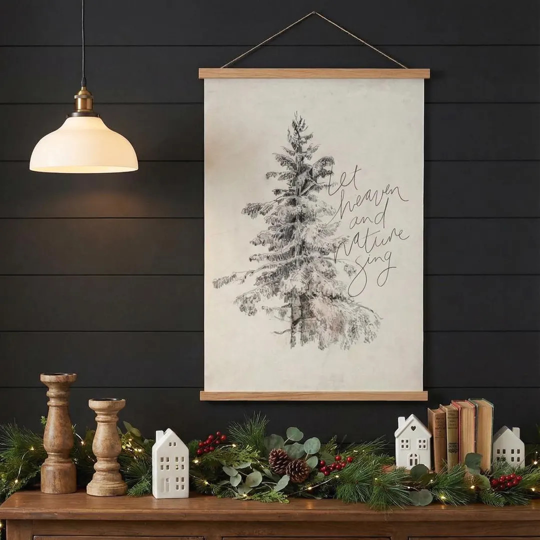 Vintage Christmas Tree Hanging Canvas Poster, Handlettered Quote Wall Art - Etsy | Etsy (US)