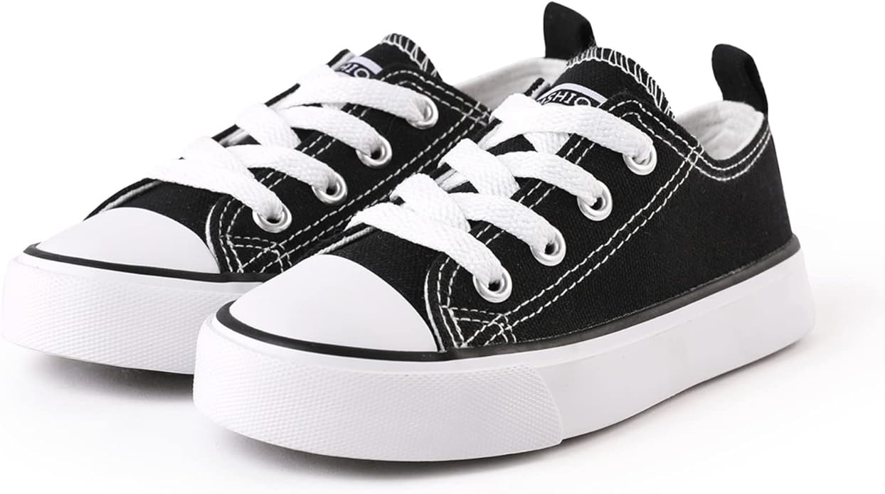 PATPAT Toddler Little Big Kid Lace Up Sneakers Solid Color Canvas Shoes for Girls | Amazon (US)