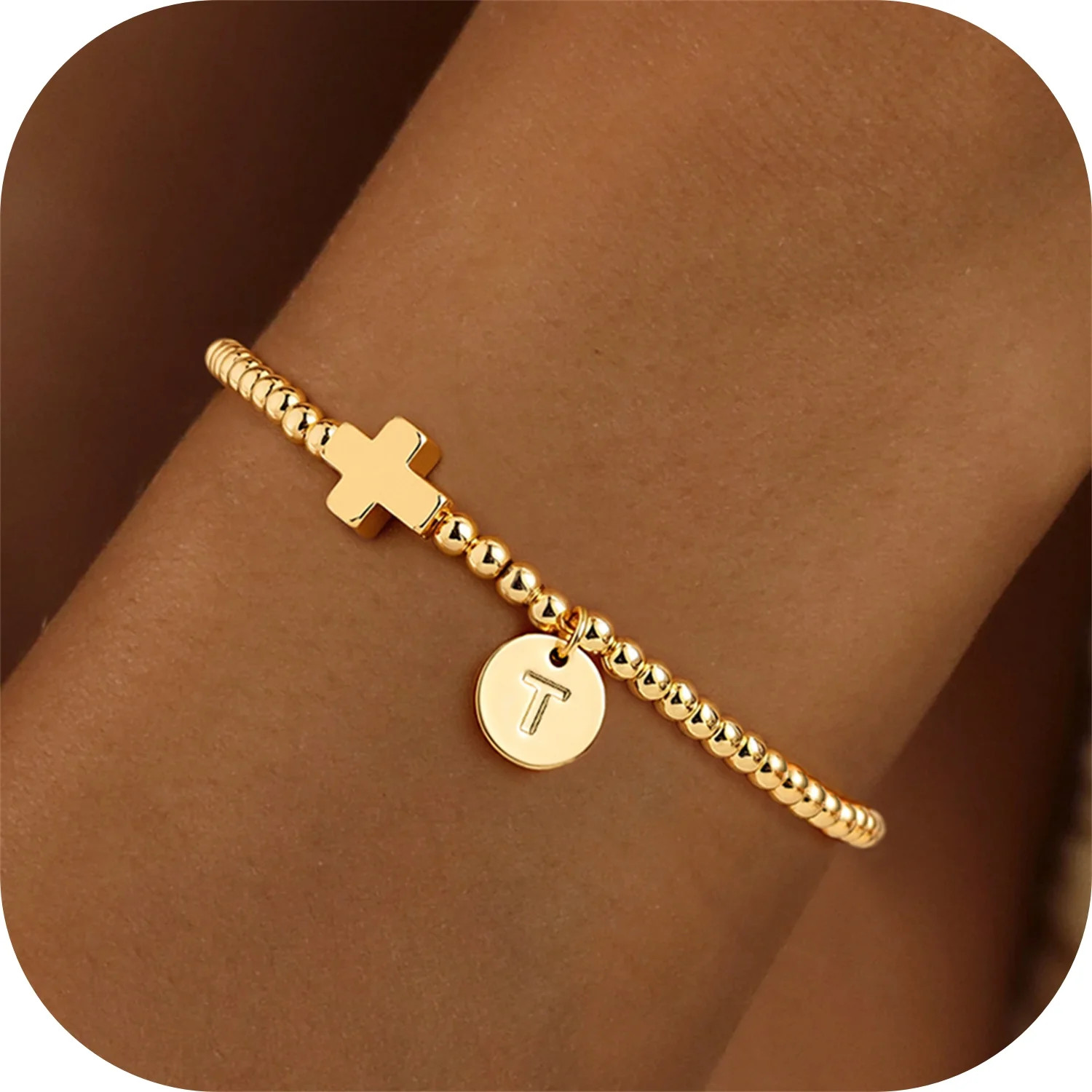 Turandoss Cross Initial Bracelets - Letter T Bracelets Gifts Trendy Cross Bracelet Gold Plate Cut... | Walmart (US)