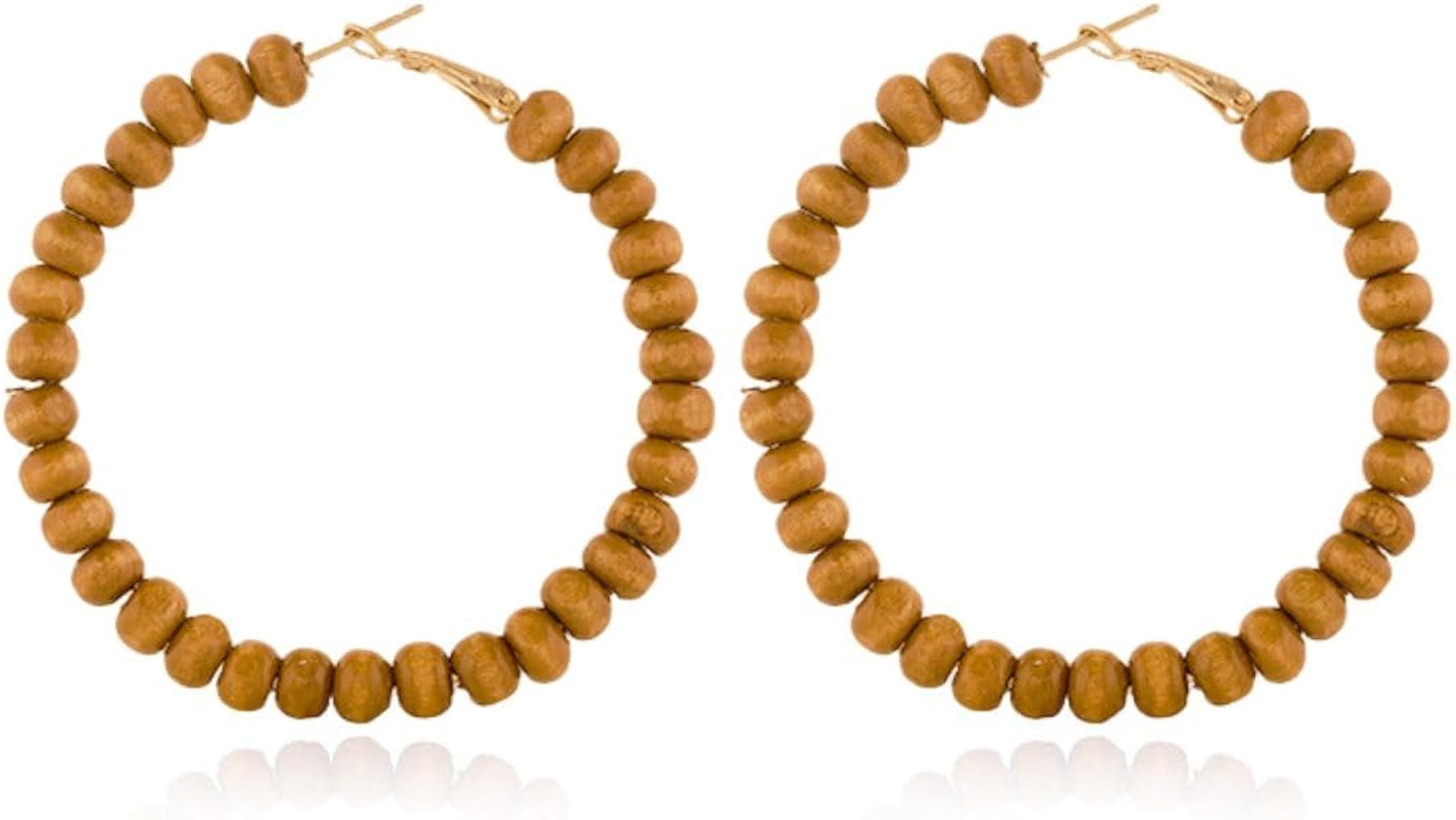 Handmade Nature Wooden Beaded Hoop Big Earrings Bohemian Circle Round Bead Earrings Statement Jew... | Amazon (US)