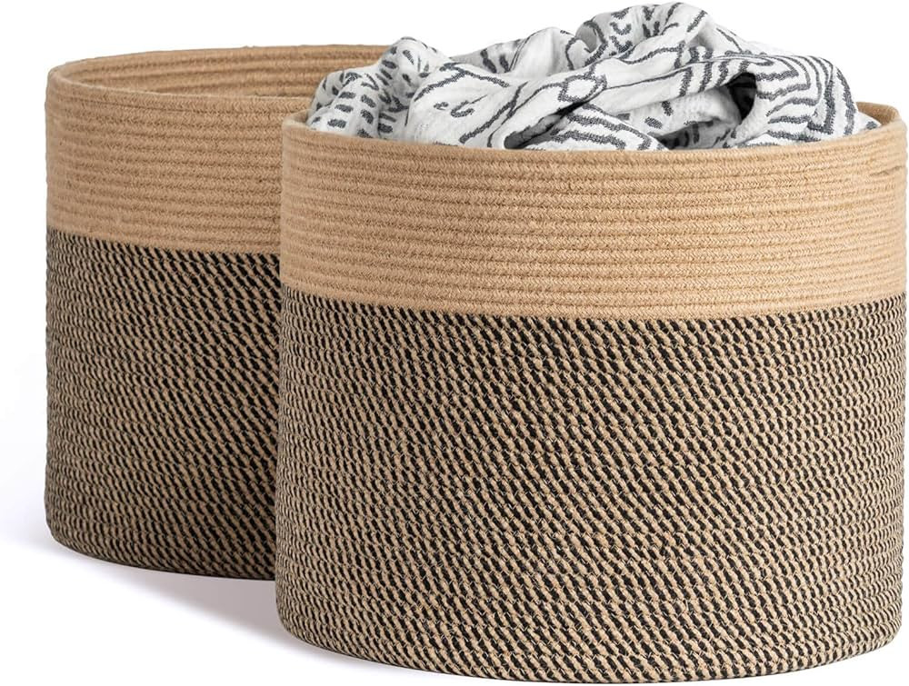 Goodpick 2pack Large Woven Laundry Baskets Wicker Storage Basket for Shoes Jute Basket Boho Toy B... | Amazon (US)