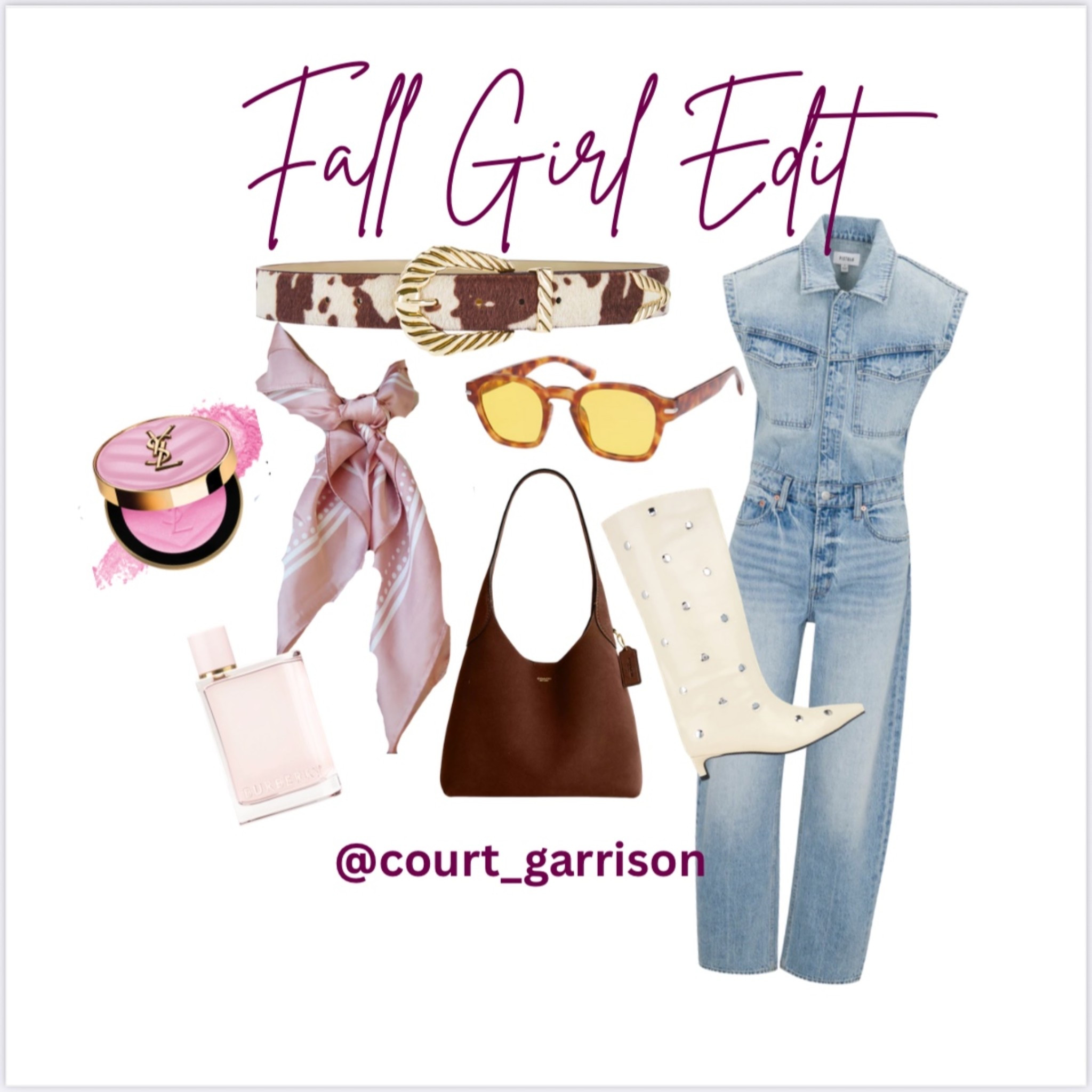 Fall outfit inspiration that I’m loving! I wear this denim jumpsuit weekly/
Helps me feel effortlessly confident and comfortable 🩷 the pink satin scarf, COACH purse, western belt and studded boots are so fun and on trend. Add the YSL blush and voila!! 


Denim 
Fall outfit 
Western belt 
Perfume
Gifts for her 

#LTKStyleTip #LTKSeasonal #LTKBeauty
