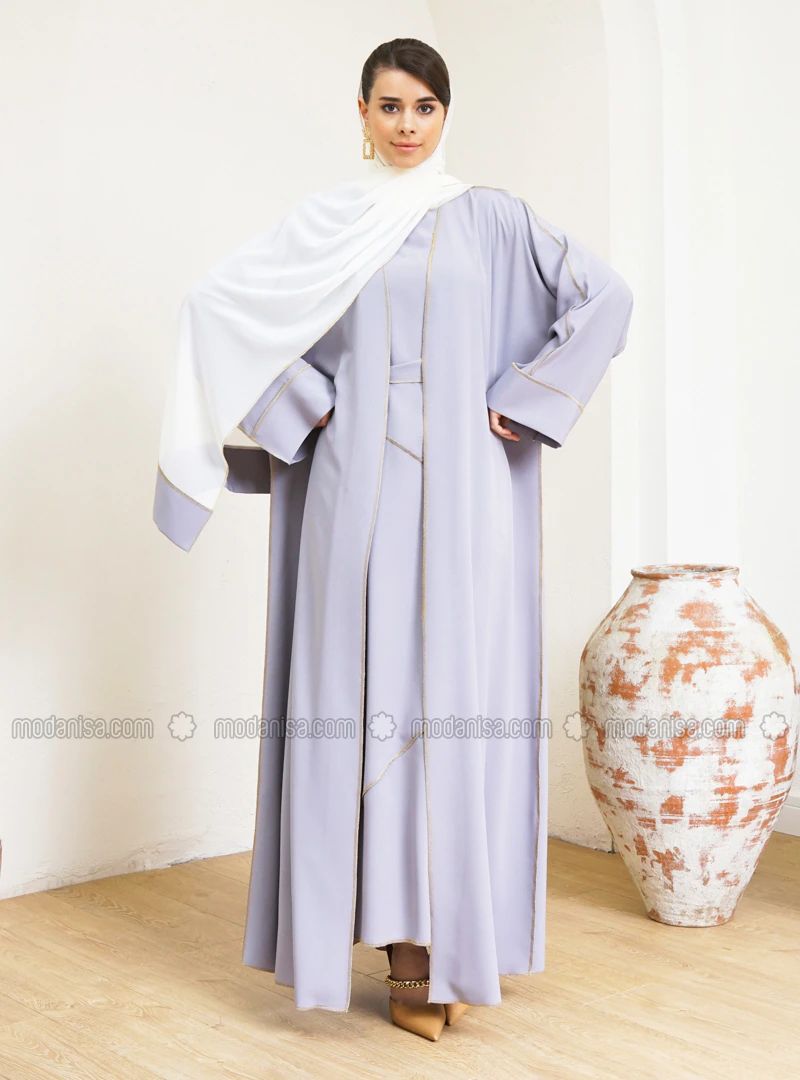 Gray - Unlined - V neck Collar - Abaya | Modanisa (US)